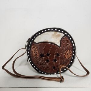 Western Handcrafted Tooled Leather Cowhide Canteen Bag Cowgirl
